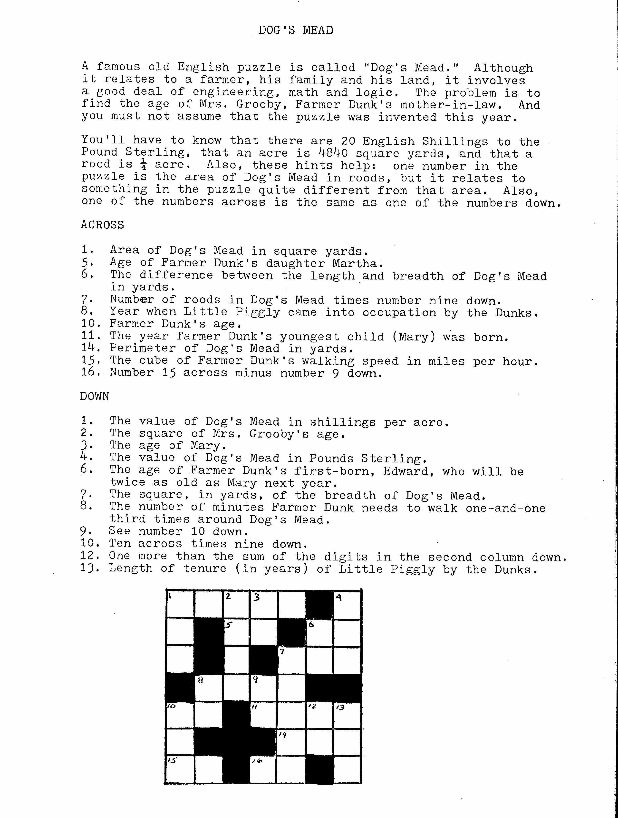 Dog&amp;#039;s Mead, An Old English Puzzle | Thezoo - Printable Crossword Puzzles About Dogs