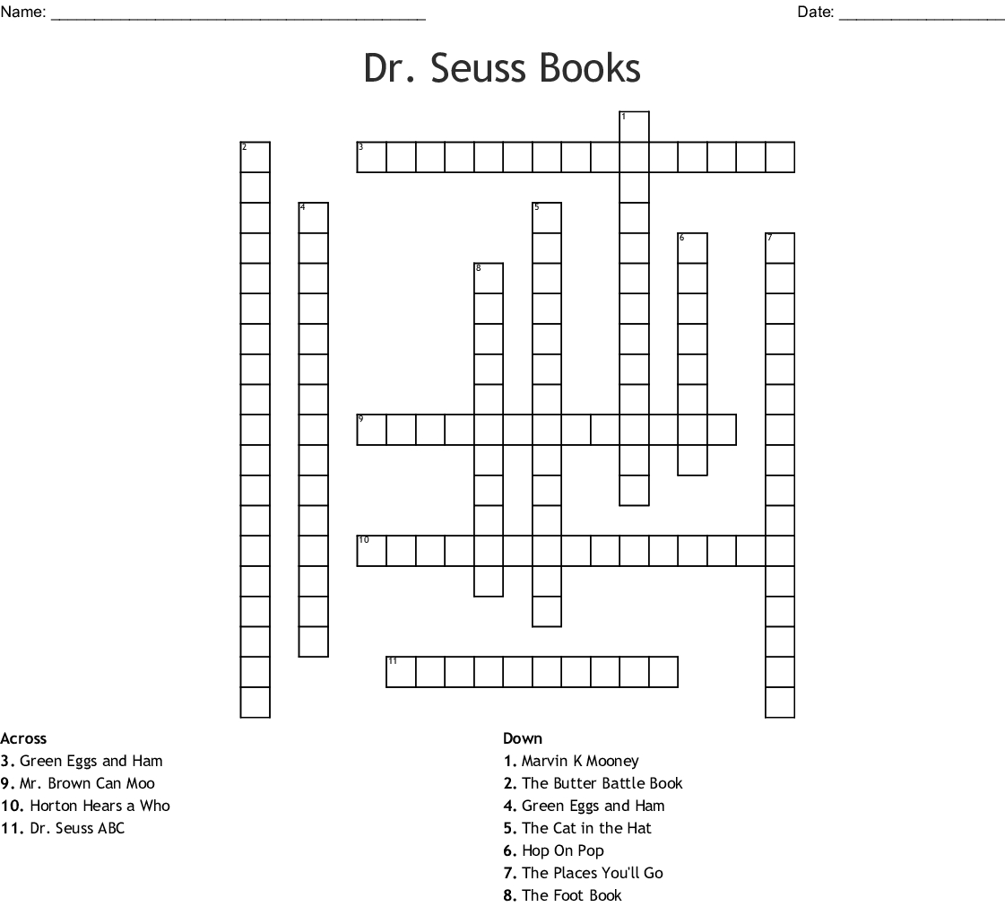 Dr. Seuss Books Crossword - Wordmint - Dr Seuss Crossword Puzzle Printable