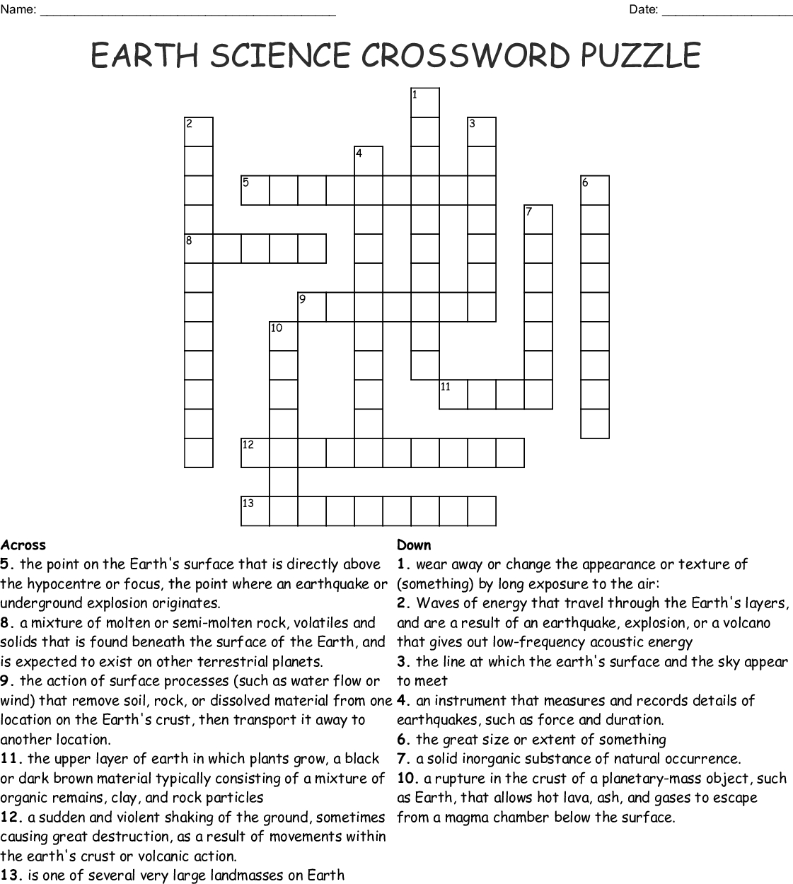 Earth Science Crossword Puzzle Crossword - Wordmint - Science Crossword Puzzles Printable