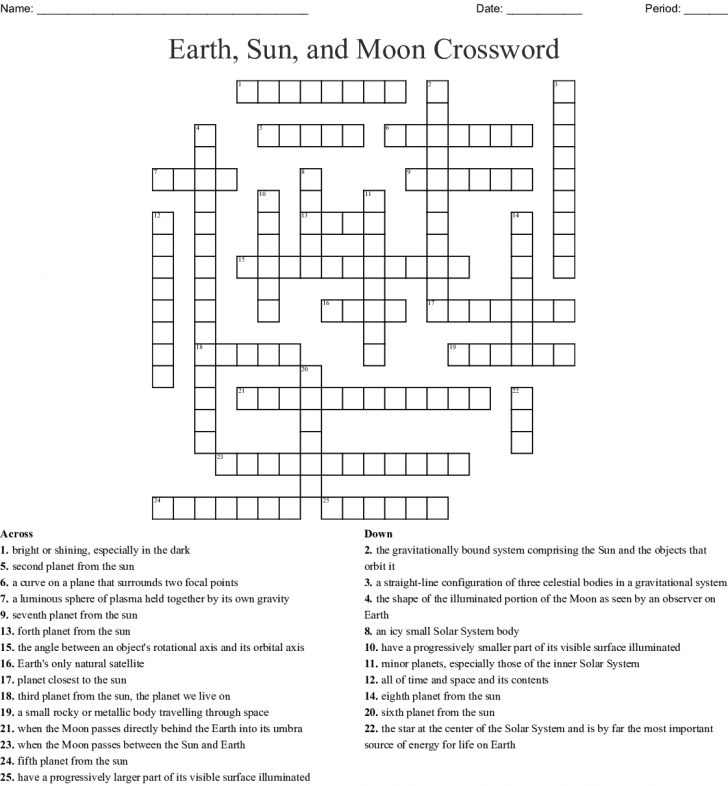 Earth Sun And Moon Crossword Wordmint Sun Crossword Printable