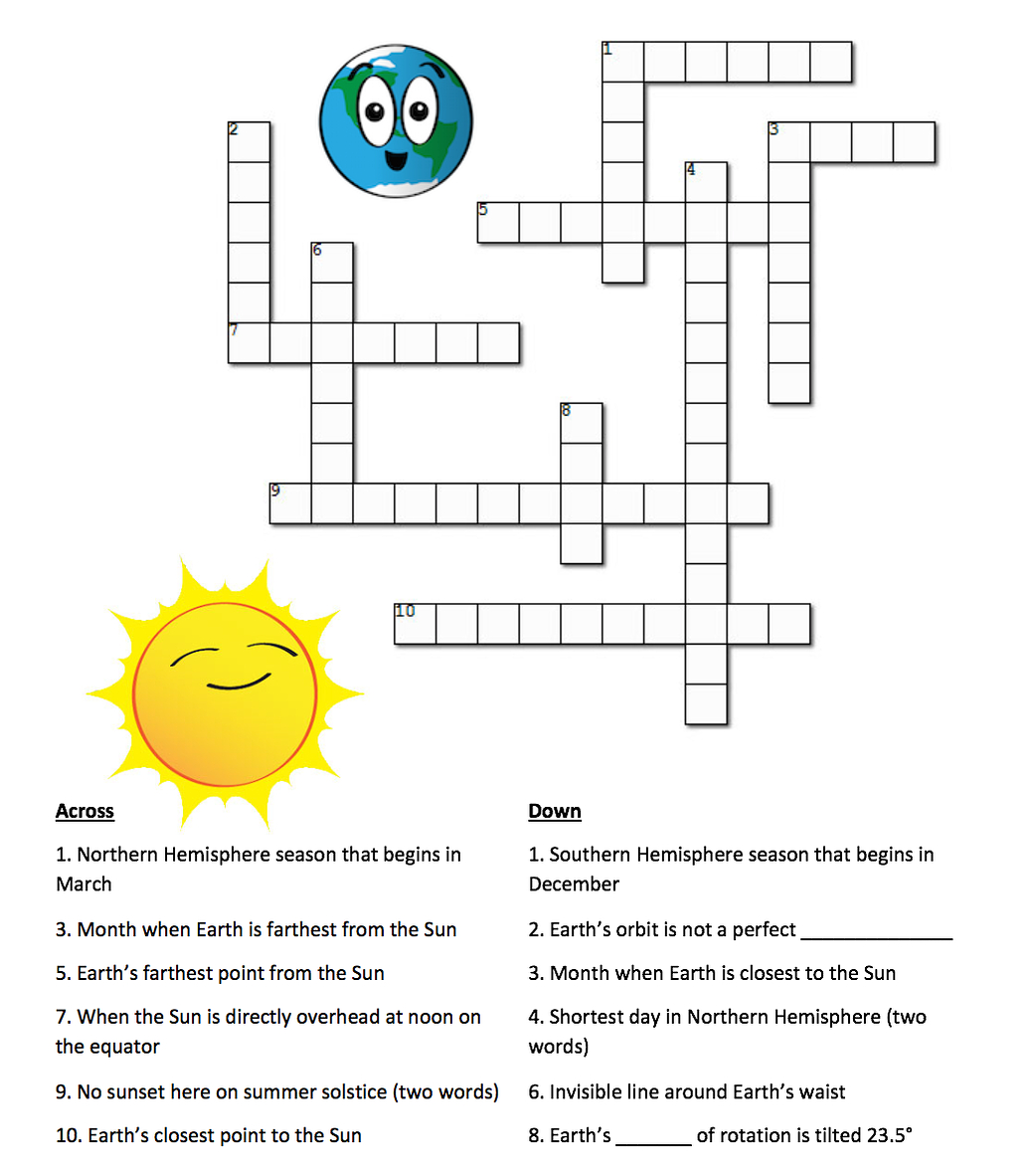 Earth&amp;#039;s Seasons And The Sun: A Crossword Puzzle | Nasa - Sun Crossword Printable Version