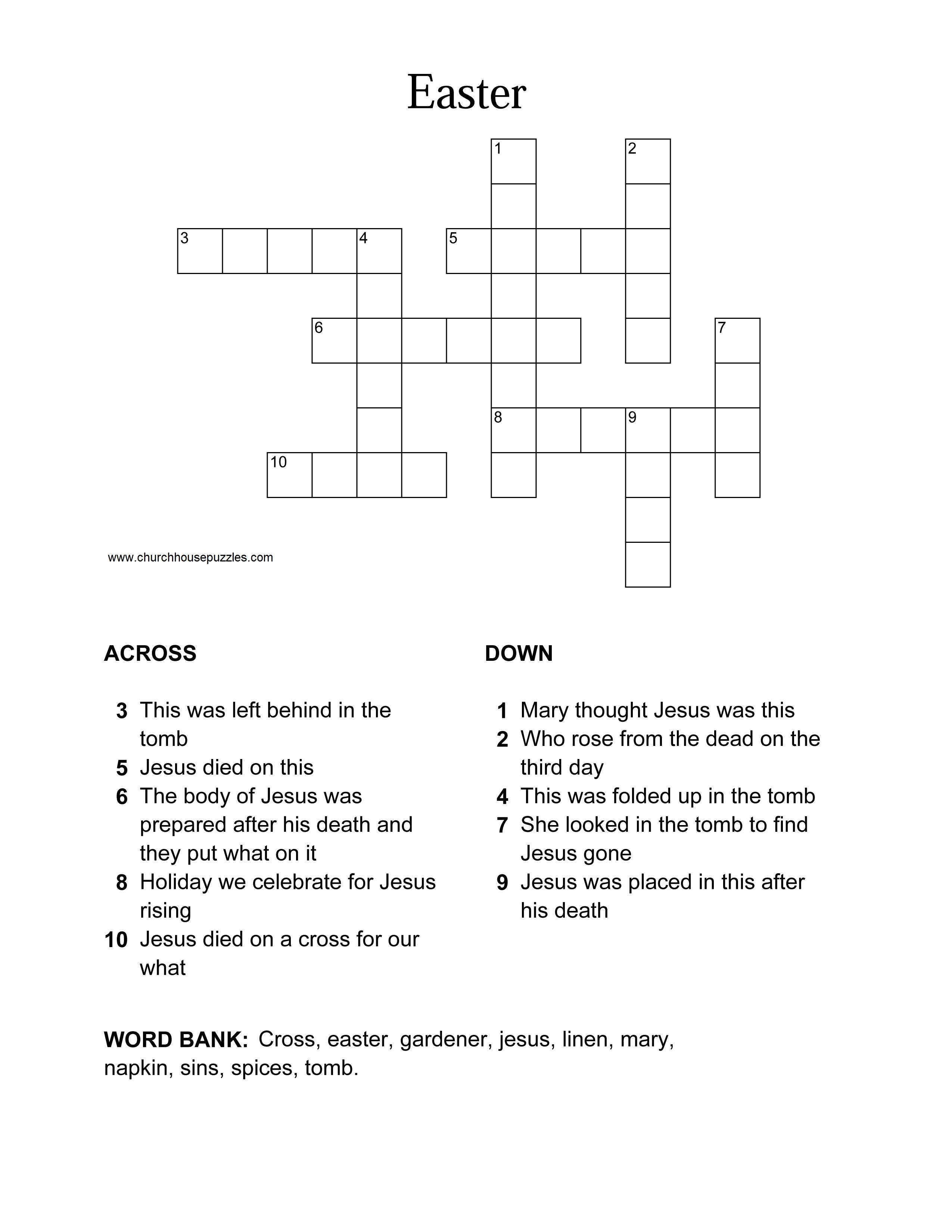 Easter Crossword Puzzle - Printable Crossword Puzzles Easter