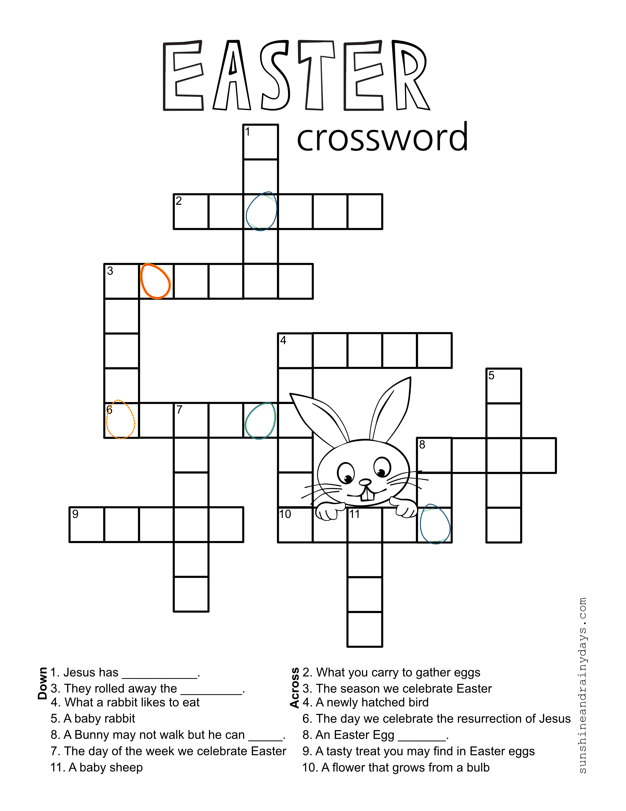 Easter Crossword Puzzle - Sunshine And Rainy Days - Printable Crossword Easter