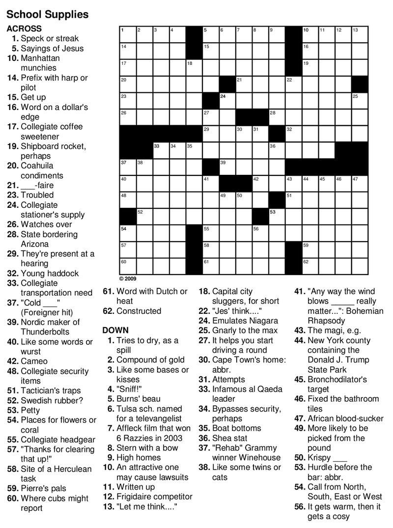 Easy Crossword Puzzles For Seniors Practice » Printable Coloring - Printable Crossword Puzzles 2009