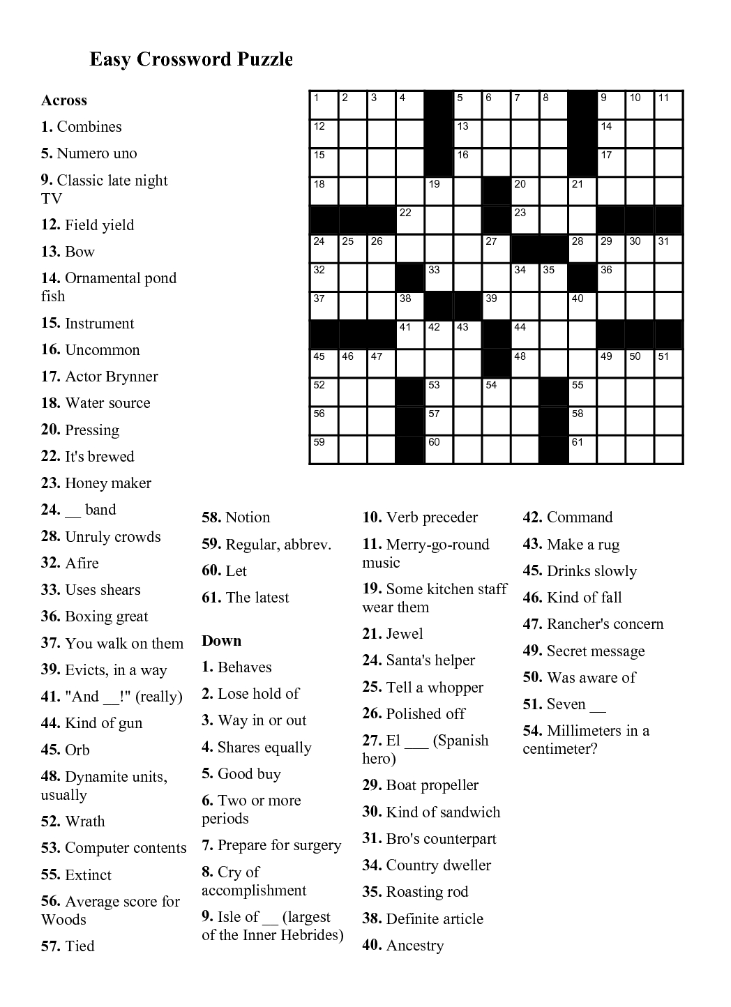 Easy Crossword Puzzles Printable Daily Template - Very Easy Printable Crossword Puzzles