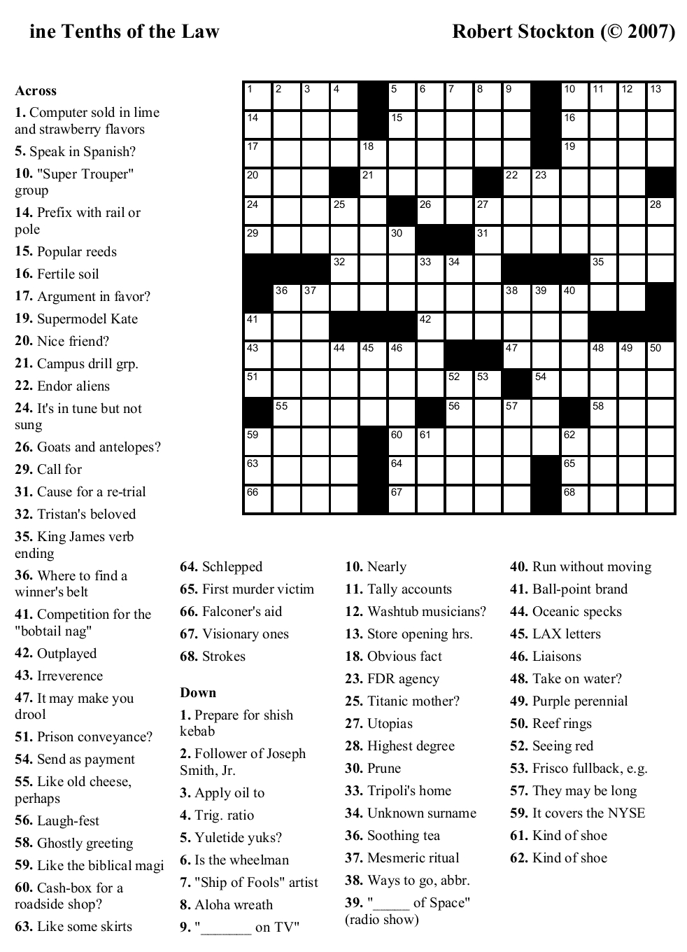 Easy Printable Crossword Puzzels - Infocap Ltd. - Easy Printable Crossword Puzzles For Seniors