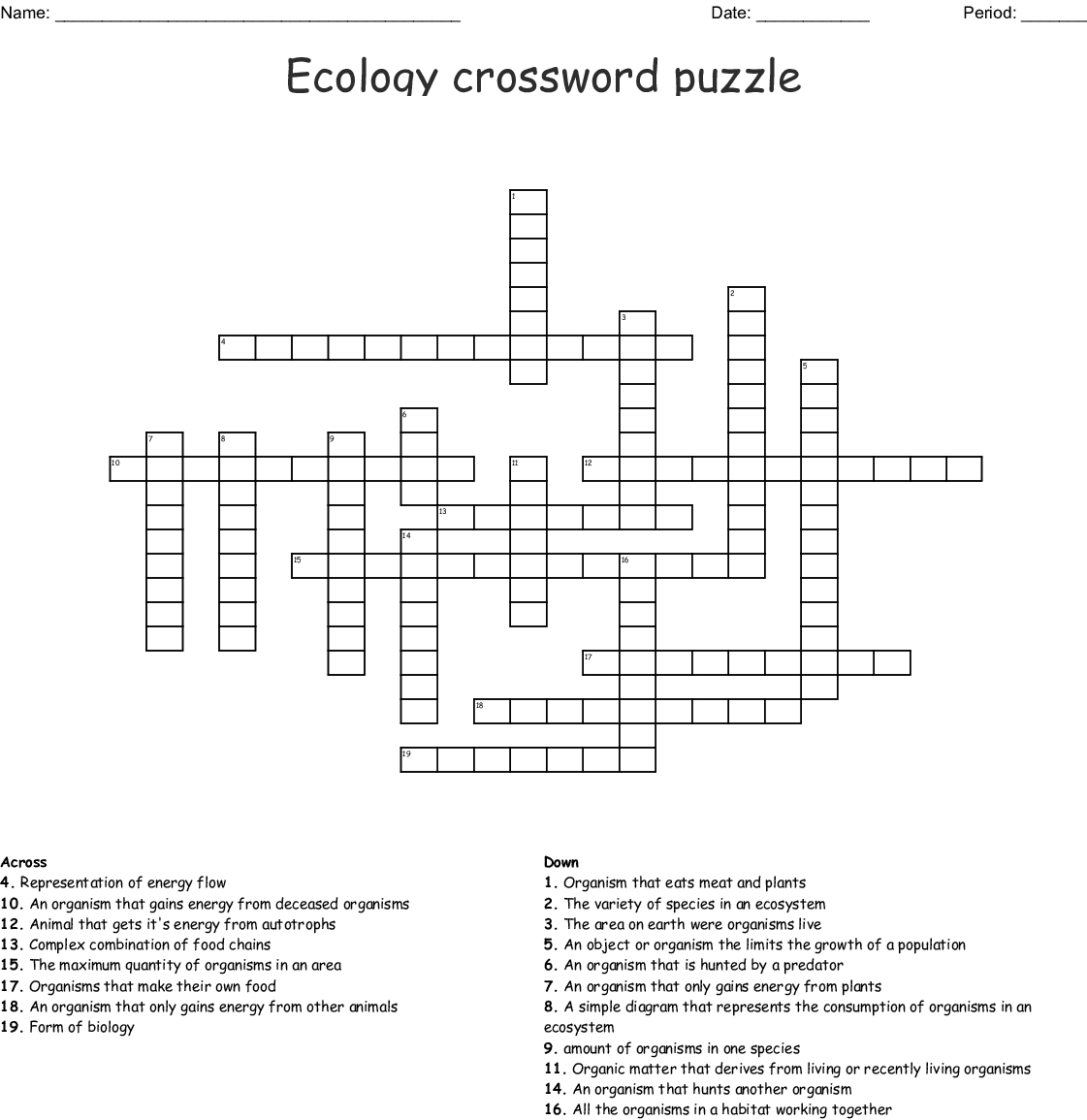 Ecology Crossword Puzzle Crossword - Wordmint - Printable Energy Puzzle