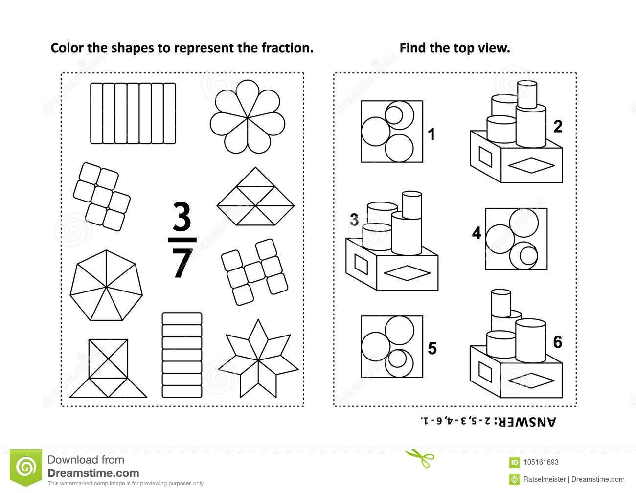 Educational Math Activity Page With Two Puzzles And Coloring - Printable Visual Puzzles