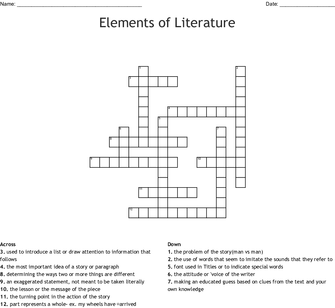 Elements Of Literature Crossword - Wordmint - Literature Crossword Puzzles Printable