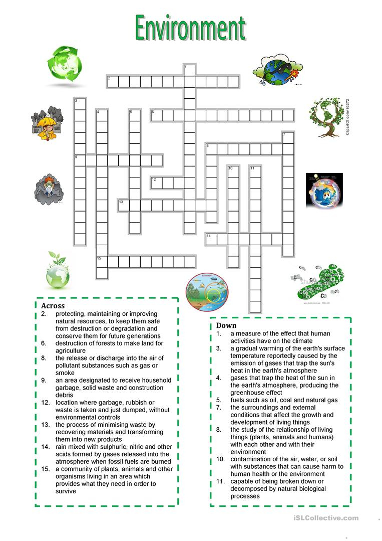 Environment - Crossword Puzzle Worksheet - Free Esl Printable - Crossword Puzzles Vocabulary Printable