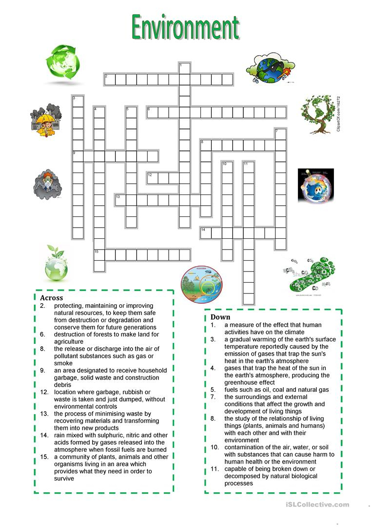 Environment - Crossword Puzzle Worksheet - Free Esl Printable - Printable Crossword Puzzle For Esl Students