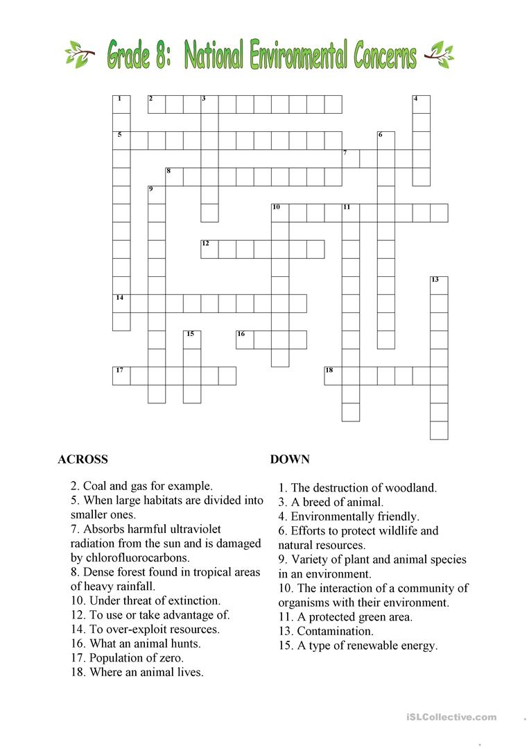 Environmental Crossword Worksheet - Free Esl Printable Worksheets - Printable Crosswords Grade 3