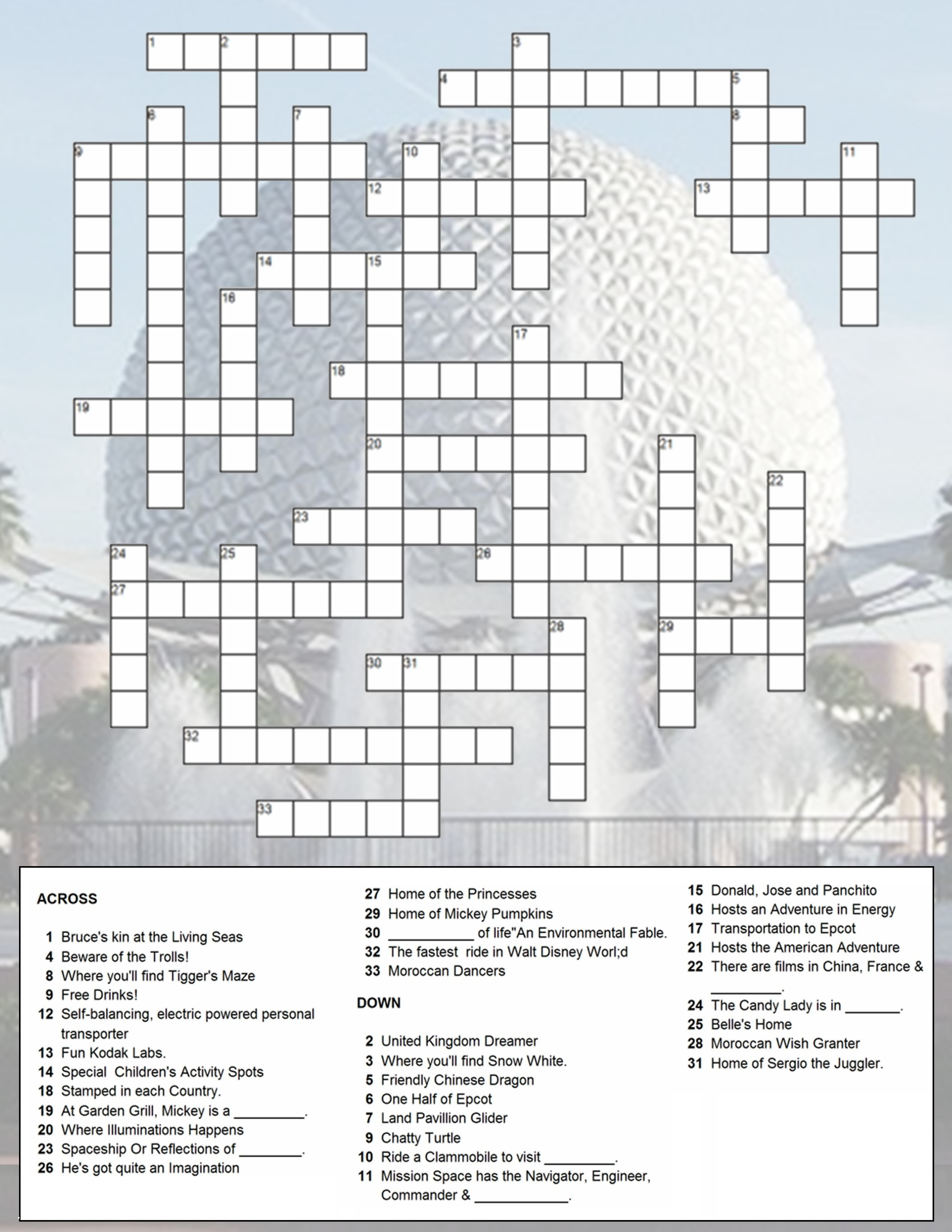Epcot Crossword Puzzle | Just Because You Have A Fast Passdoesn&amp;#039;t - Crossword Puzzle Printable Disney