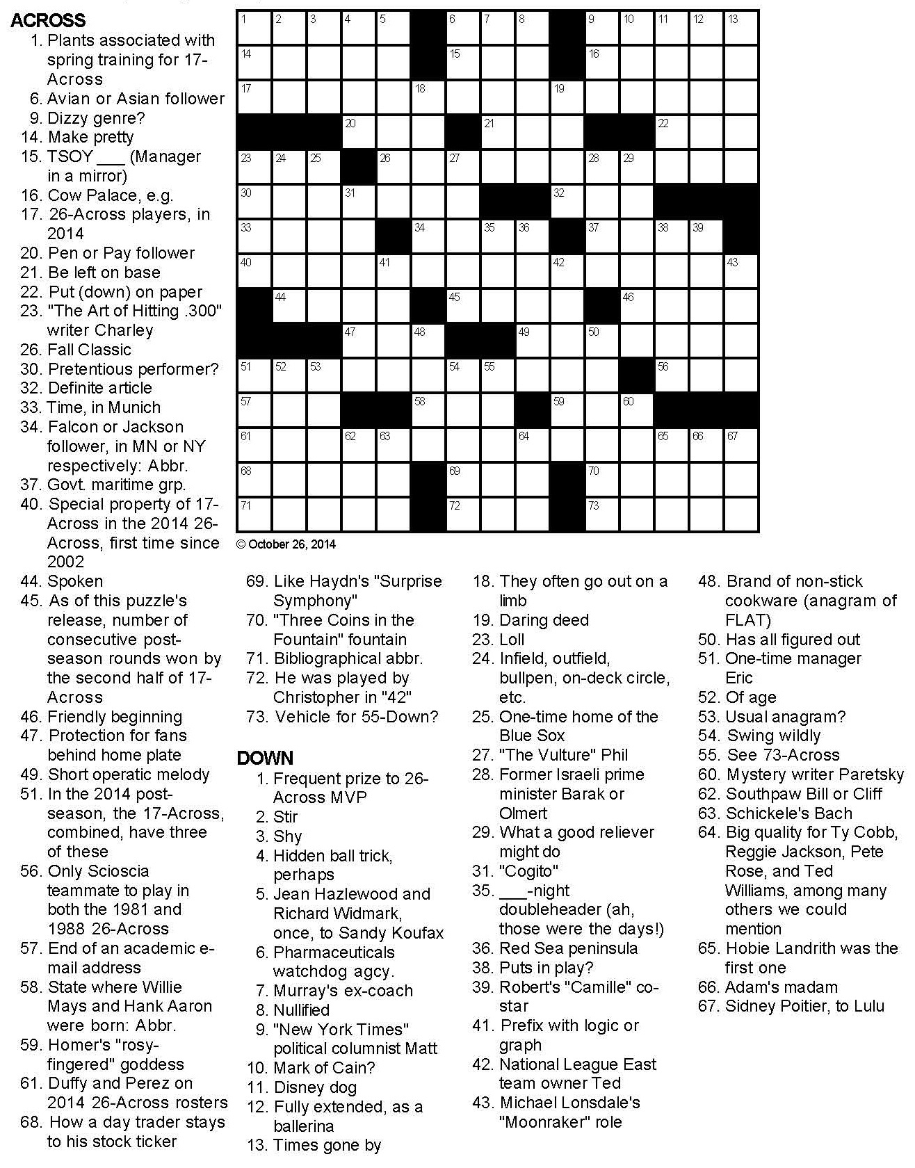 Even Odds Sports-Themed Crossword Puzzle - Sports Crossword Puzzles Printable