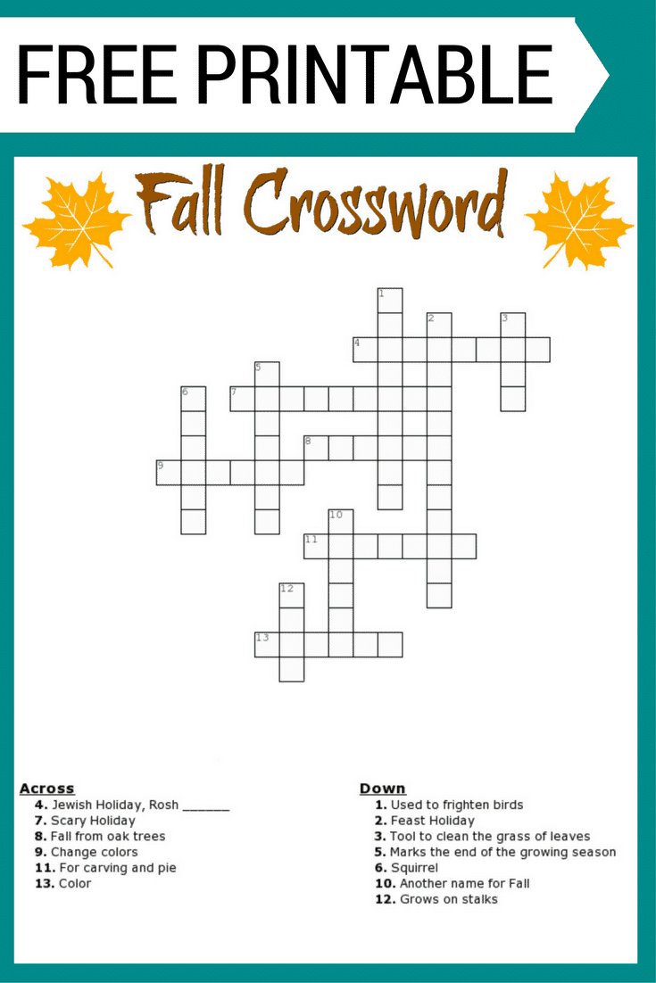 Fall Crossword Puzzle Free Printable Worksheet - Printable Puzzle Free