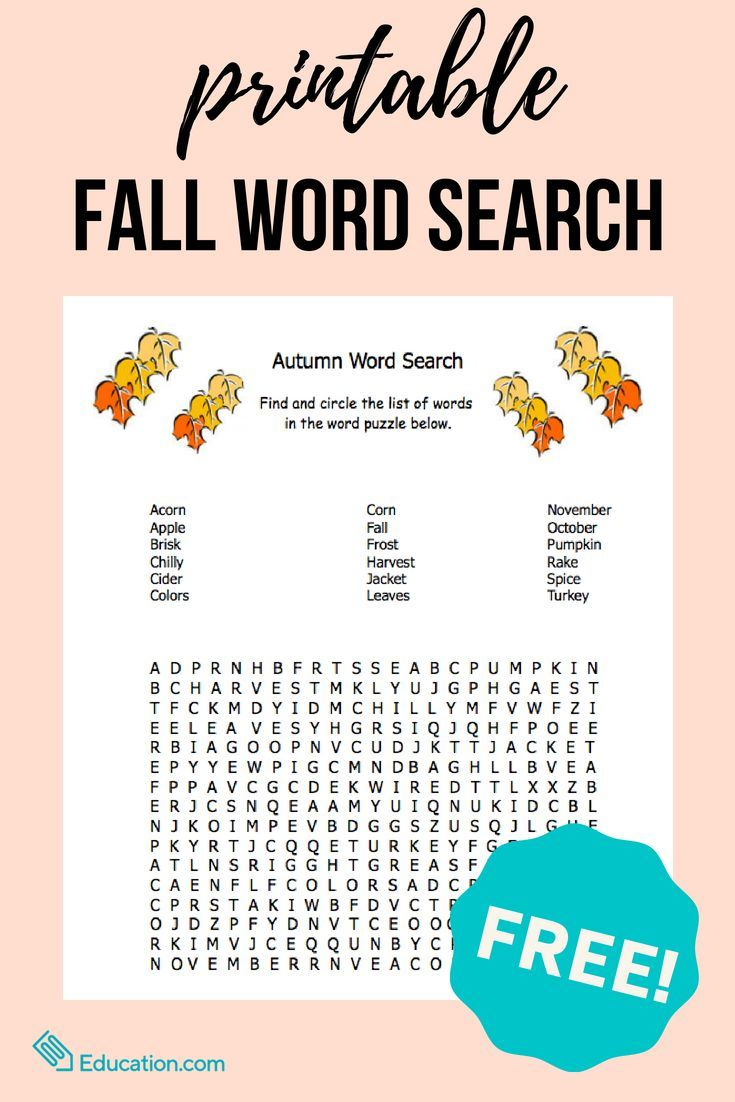 Fall Word Search Freebies For Special Education Fall Word Search Printable Ela Puzzles