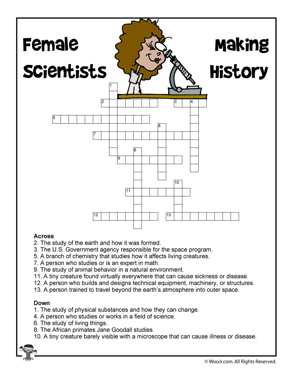 Female Scientists Crossword Puzzle | Woo! Jr. Kids Activities - Print Your Puzzle