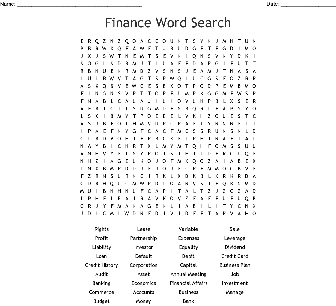 Printable Crossword Puzzles Business And Finance Printable Crossword Puzzles