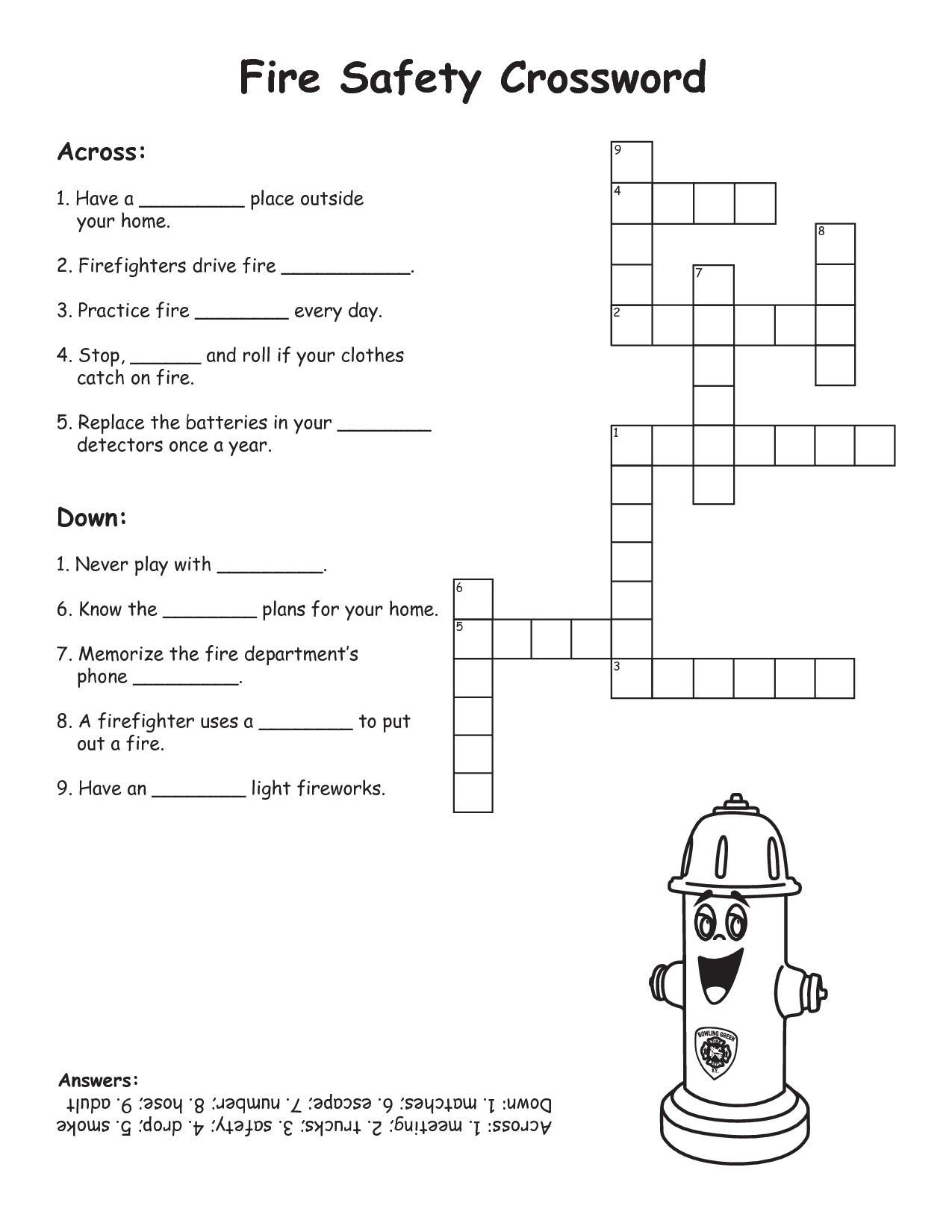 Fire Safety Printables | Fire Safety Crossword | For The Classroom - Printable Crosswords Grade 3