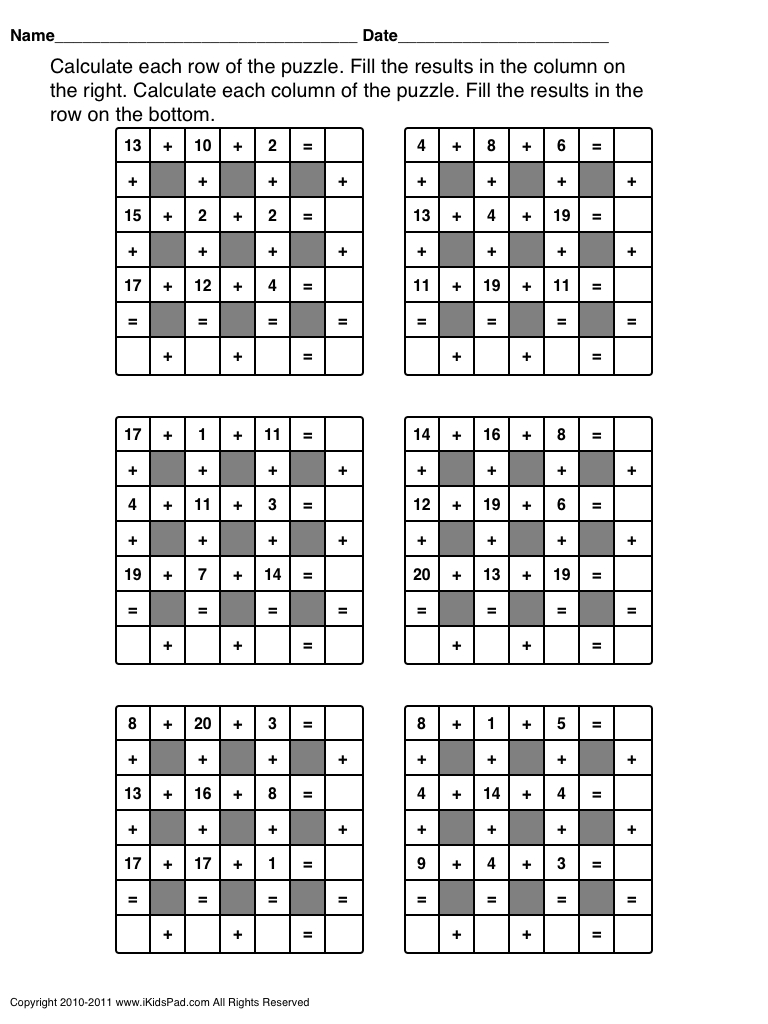 First Grade Or 2Nd Grade Math Puzzles | Dementia Support Group - Printable Crossword Puzzles For 2Nd Graders