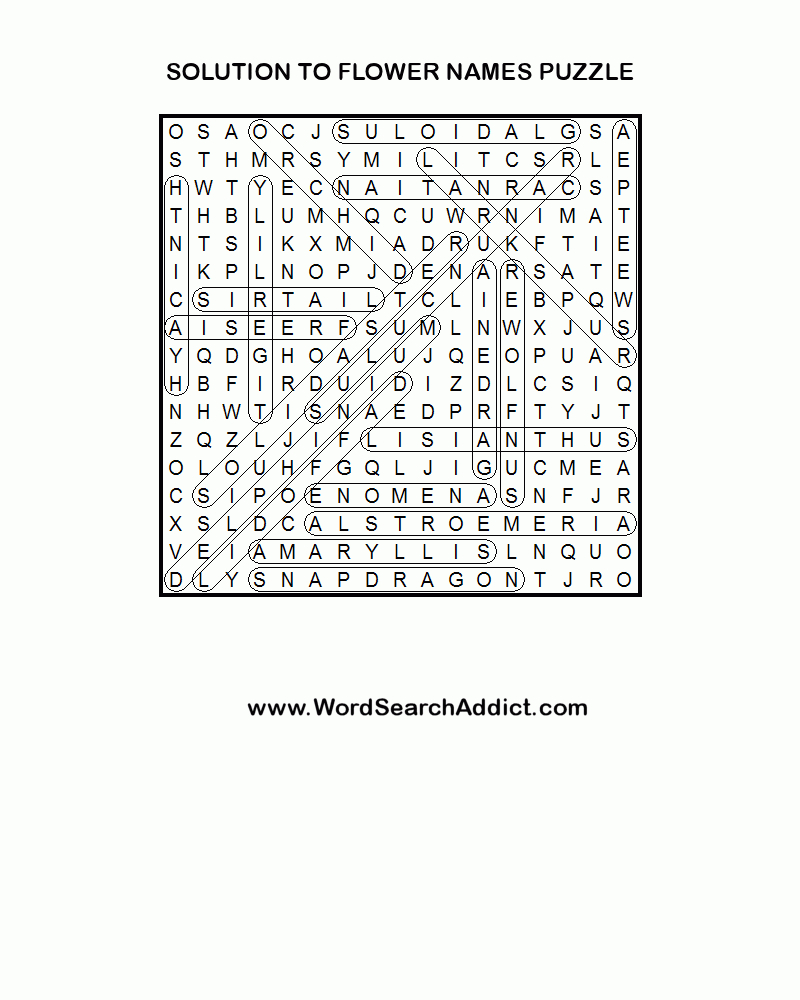 Flower Names Printable Word Search Puzzle - Printable Flower Puzzle