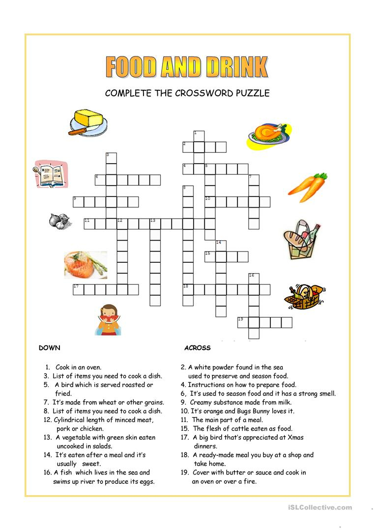 Food And Drink Crossword Worksheet - Free Esl Printable Worksheets - Printable Crossword Food