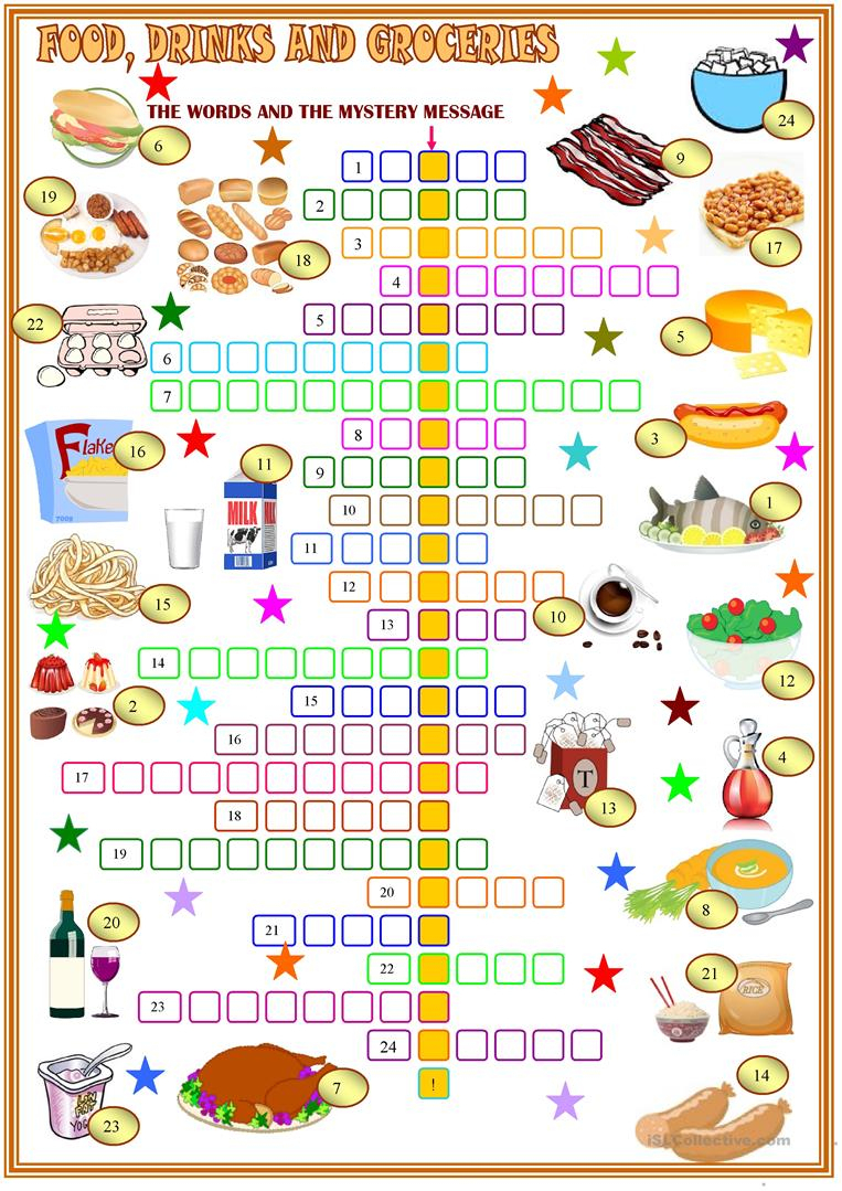 Food ,drinks And Groceries Crosswords Worksheet - Free Esl Printable - Printable Crossword Puzzles About Food