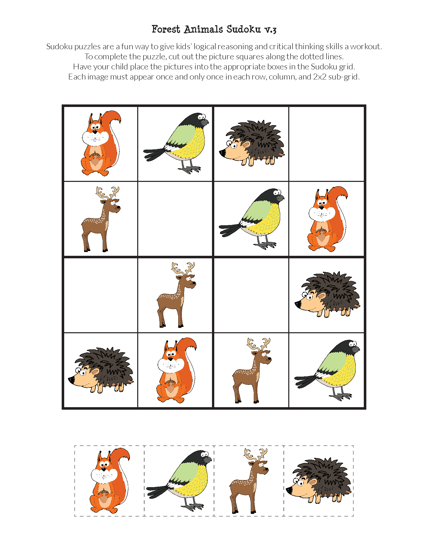 Forest Animals Sudoku {Free Printables} - Gift Of Curiosity - Printable Animal Puzzles