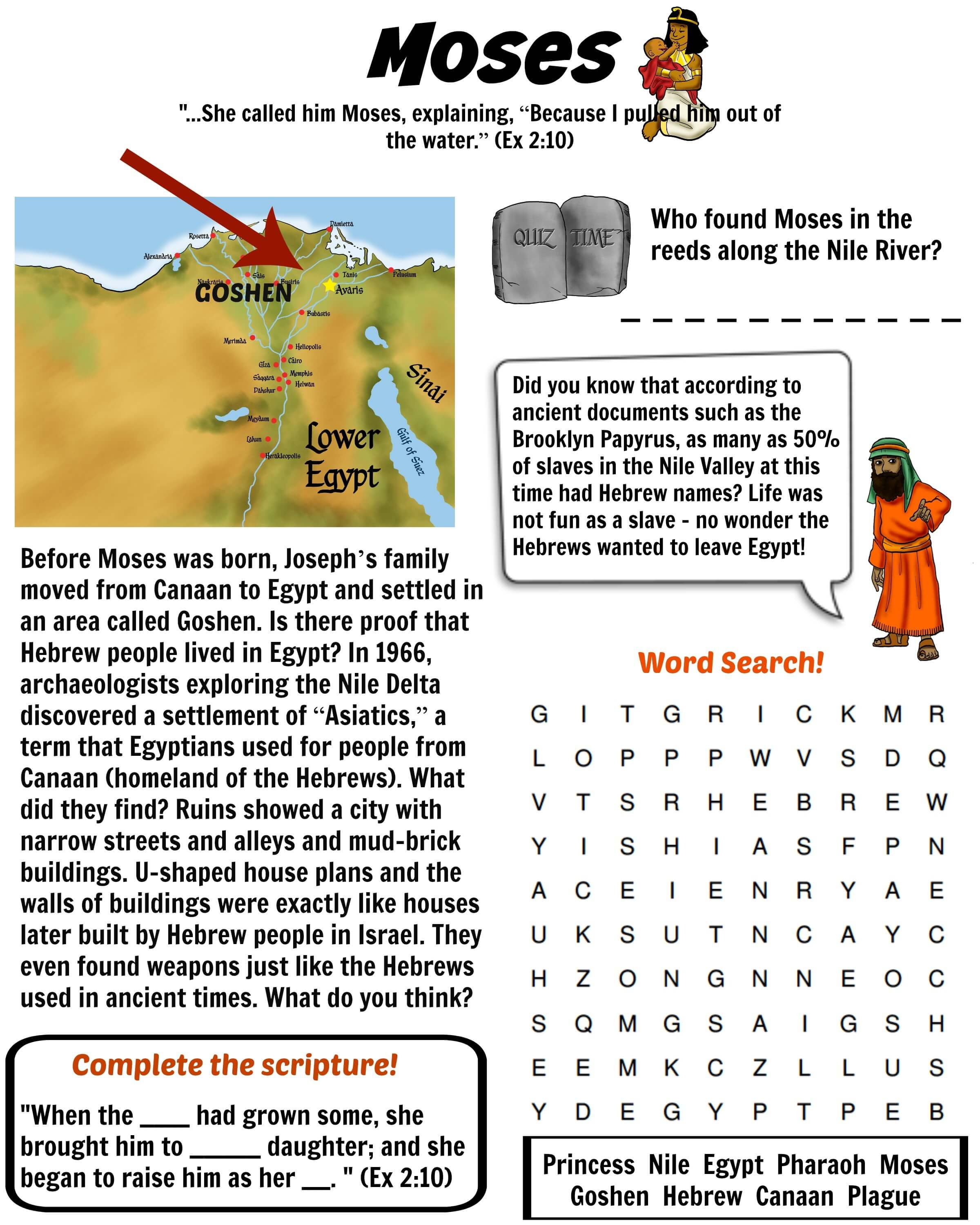 Free Bible Worksheet - Moses (Land Of Goshen) | Bible Quiz | Bible - Printable Puzzles On Moses