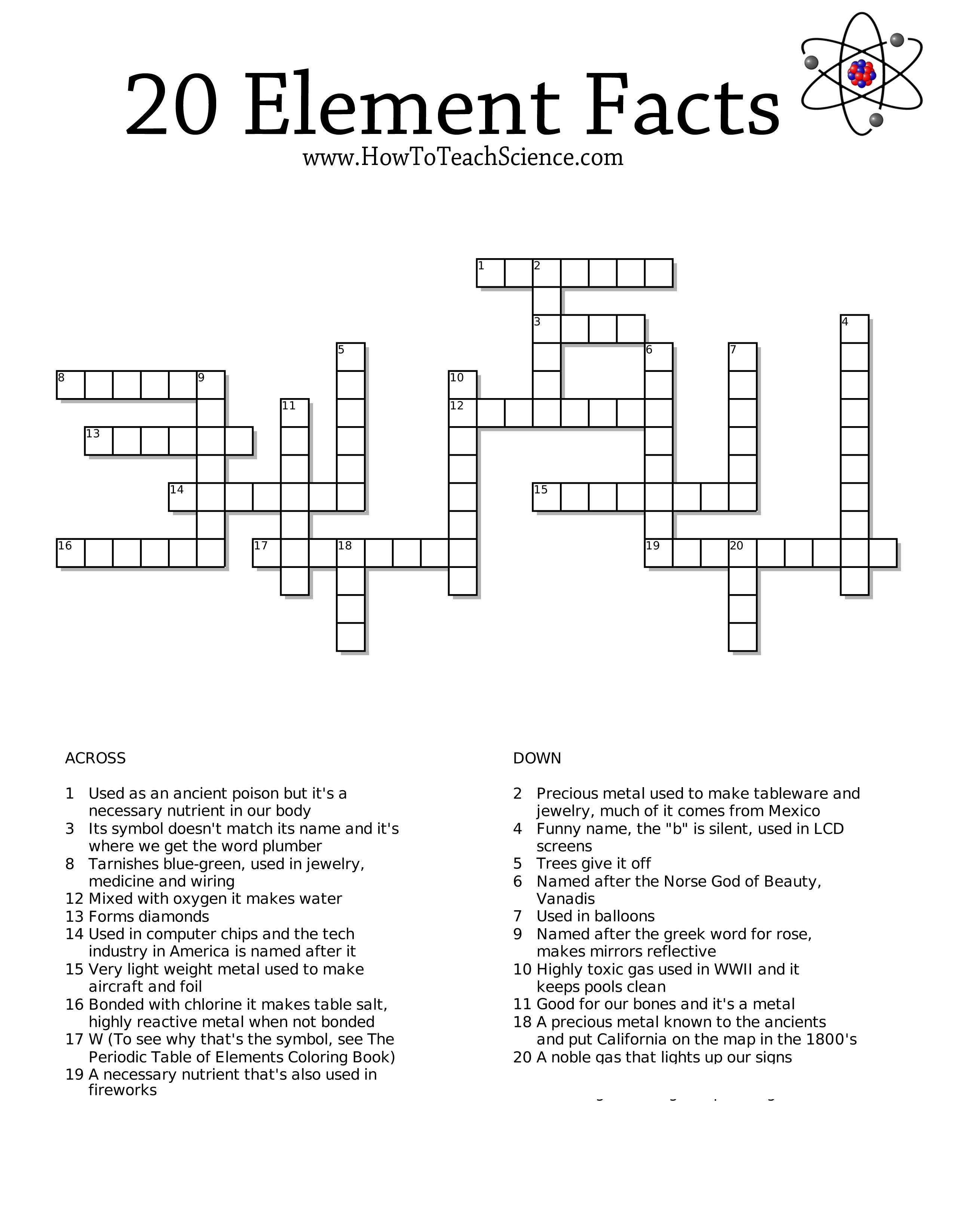 Free Crossword Printables On The Elements For 3Rd Grade Through High - Printable Crossword Puzzles For 6Th Graders