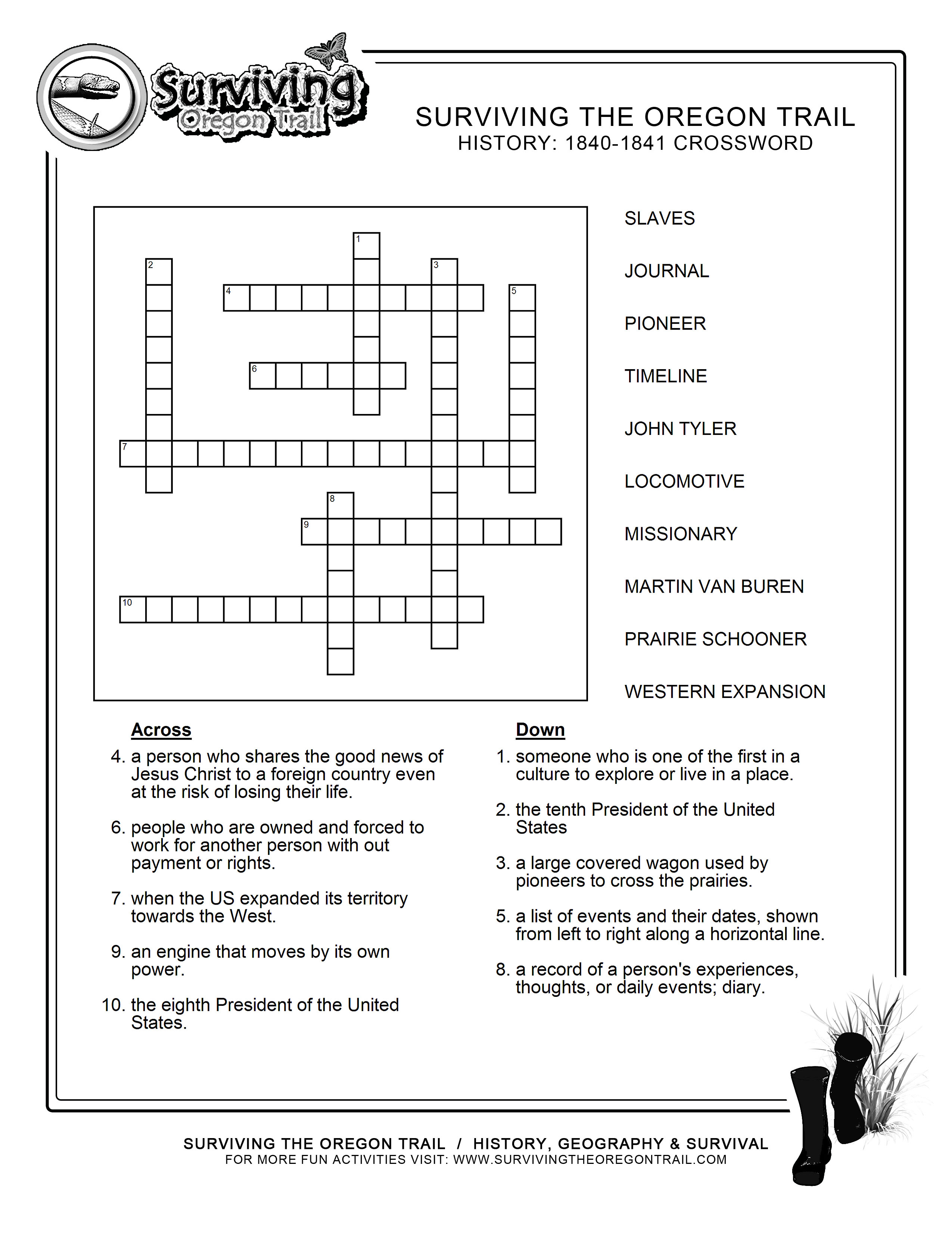 Free Crosswords Puzzle – History 1840-41 (A) – Surviving The Oregon - Us Presidents Crossword Puzzle Printable