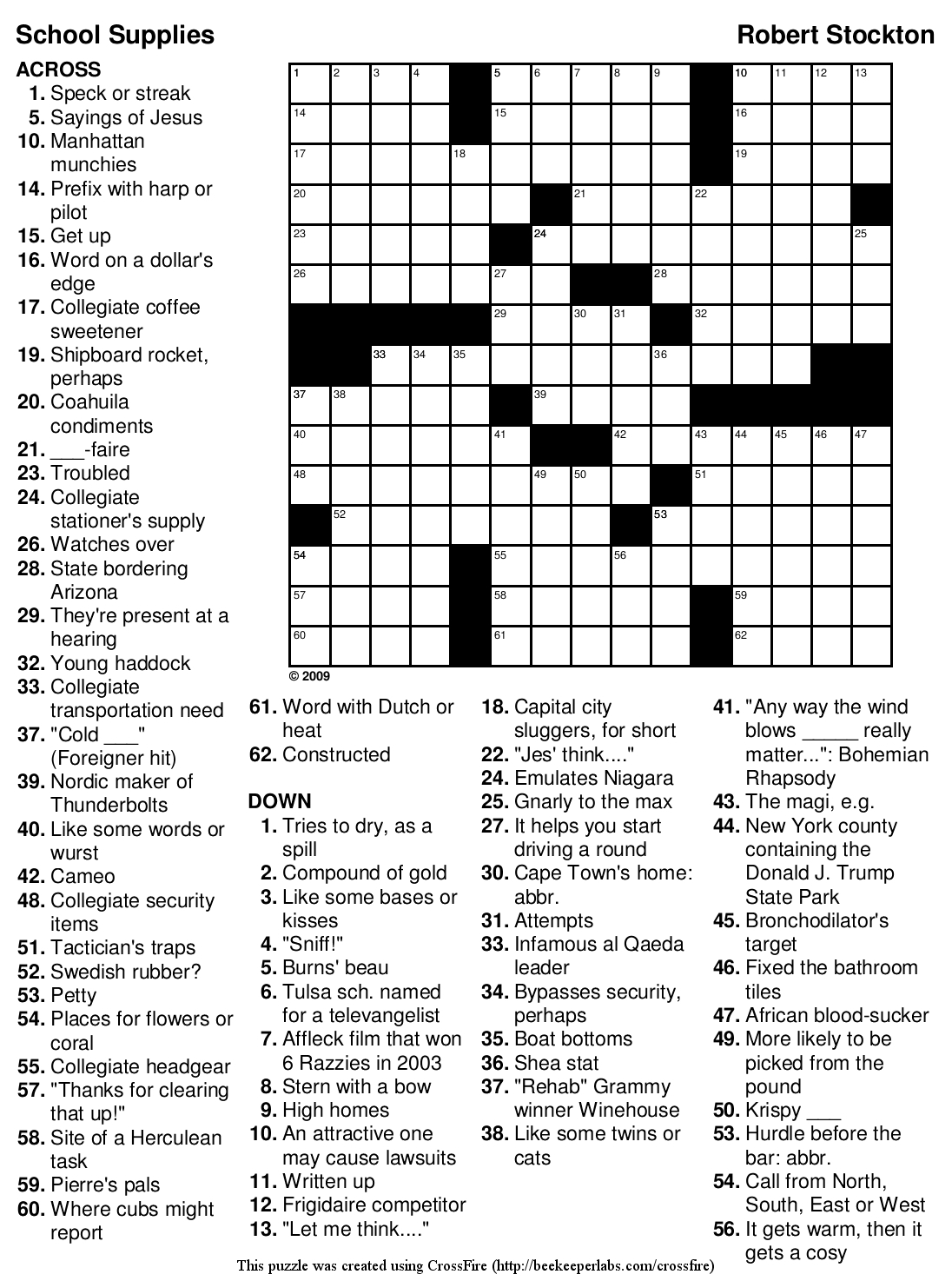 free printable daily crossword puzzles