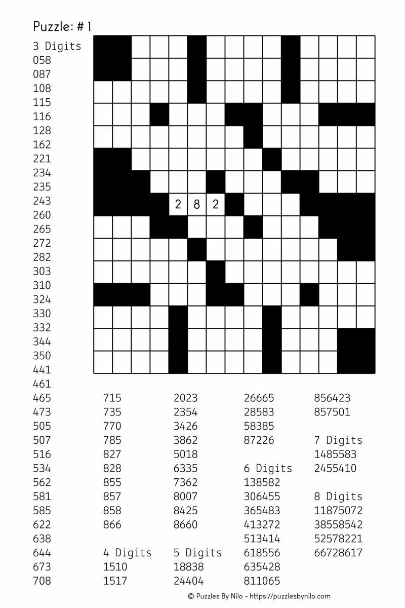 Free Downloadable Number Fill In Puzzle - # 001 - Get Yours Now - Printable Enigma Puzzles