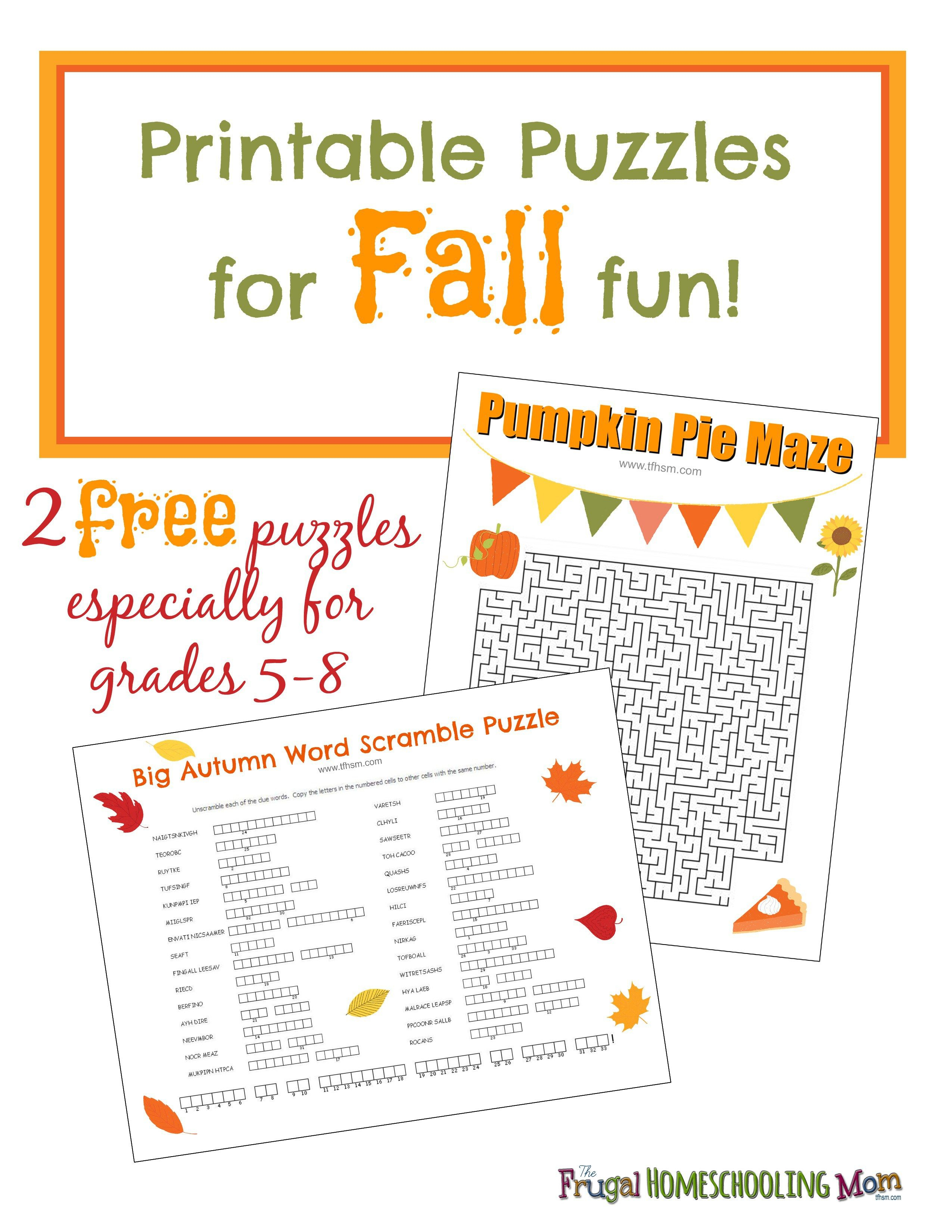 Free Fall Printable Puzzles | Ultimate Homeschool Board | Middle - Printable Halloween Puzzles For Middle School