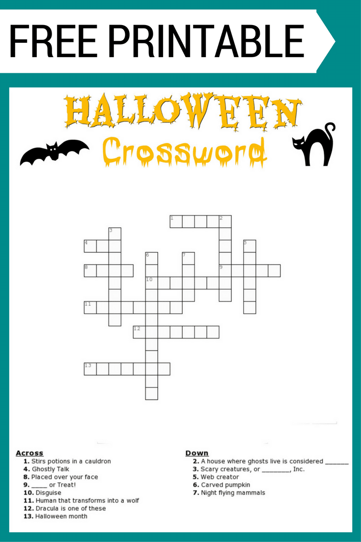 Free Halloween Crossword Puzzle Printable Worksheet Available With - Free Printable Halloween Crossword Puzzles