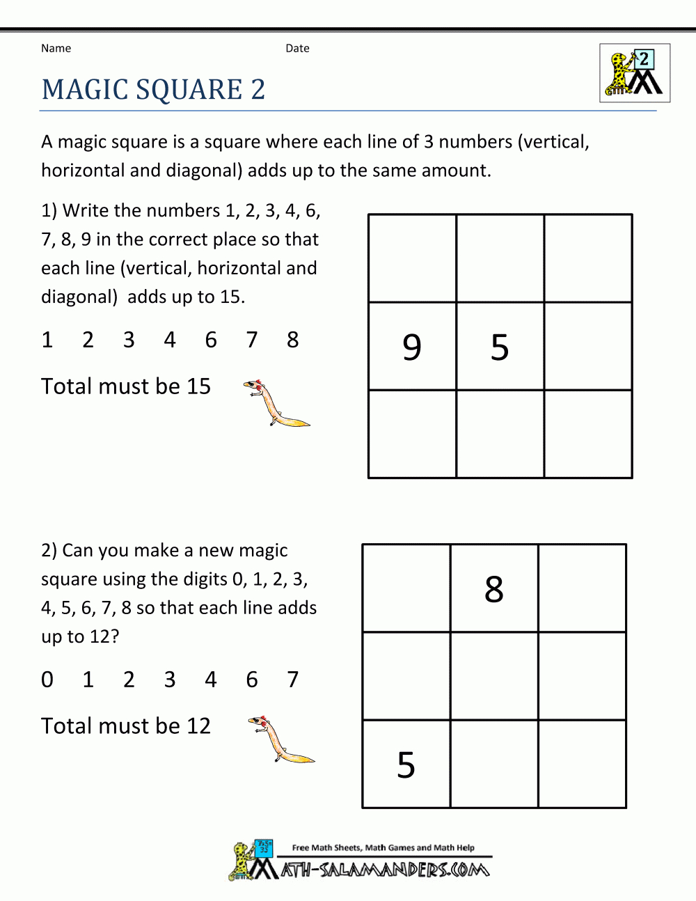 Free Math Puzzles Magic Square 2 | First Grade-Math | Maths Puzzles - Printable Puzzle Games For 1St And 2Nd Grade