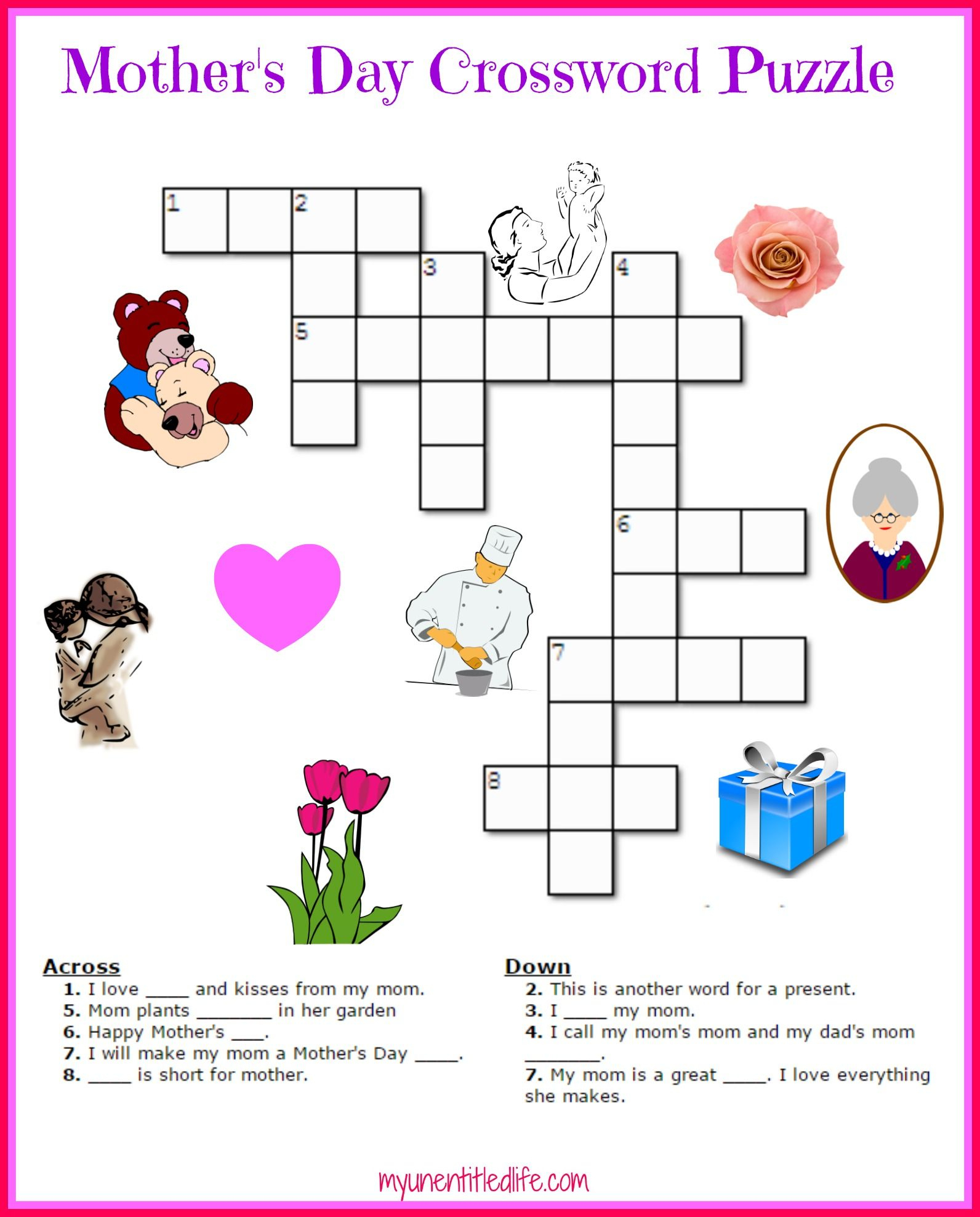Free Mother&amp;#039;s Day Crossword Puzzle Printable | Crafts For Kids - Printable Crossword Of The Day