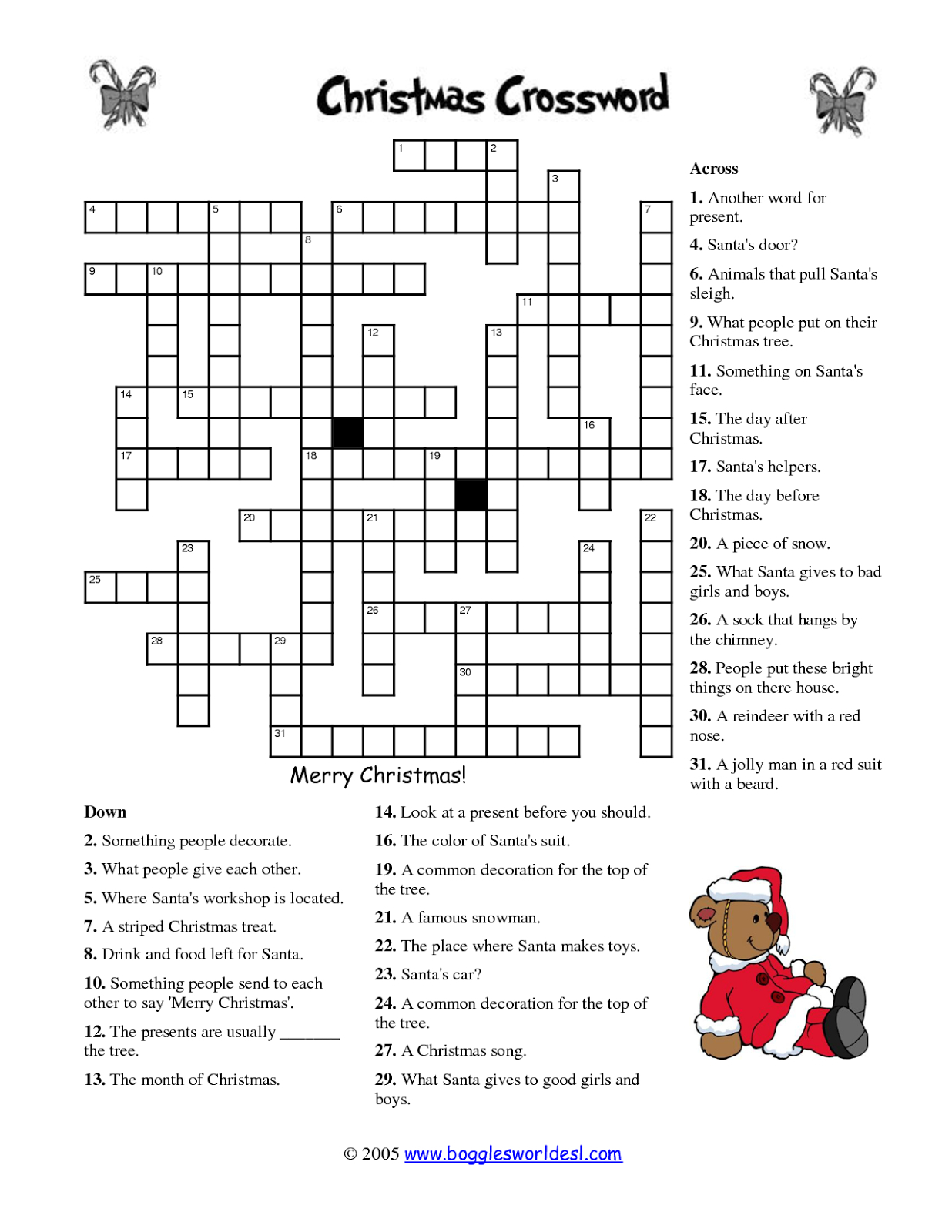 Free Printable Cards: Free Printable Crossword Puzzles | Christmas - Christmas Printable Crossword Puzzles Adults