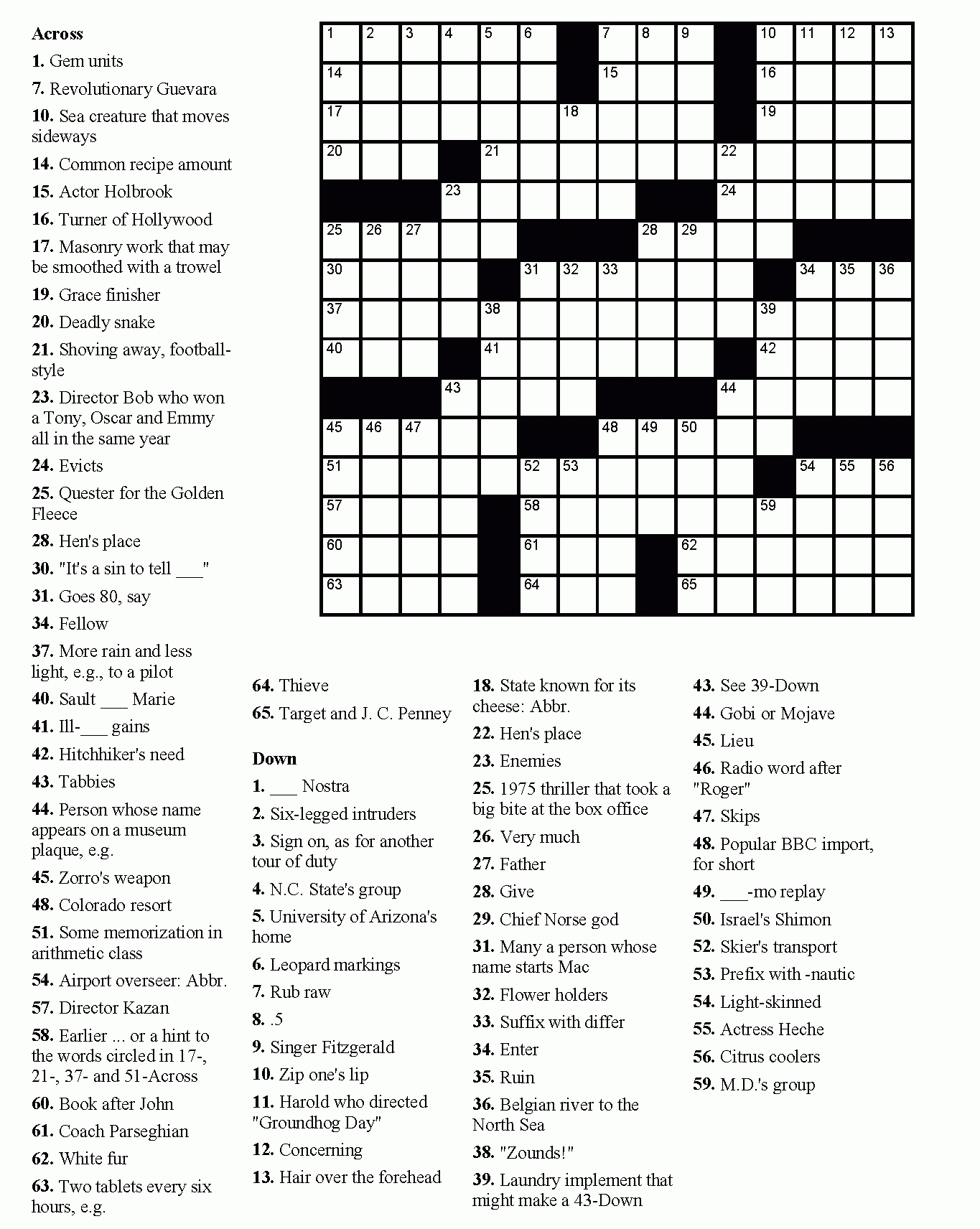 Free Printable Crossword Puzzles Medium Difficulty Pdf Printable 