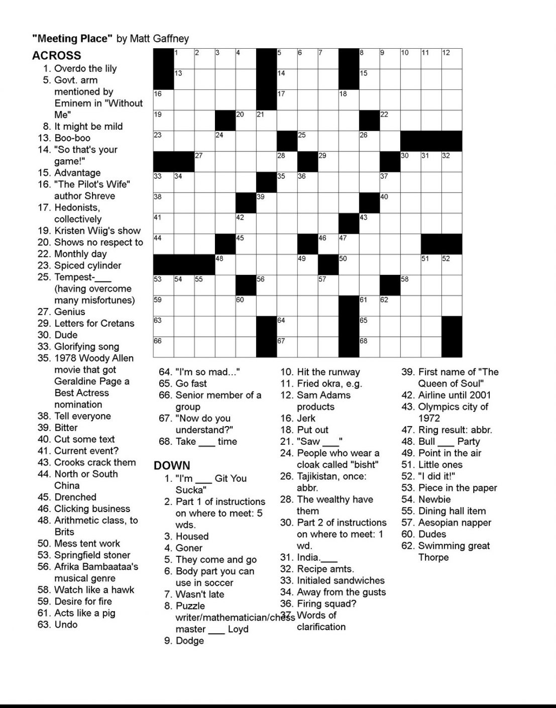 Daily Free Printable Crossword Puzzles