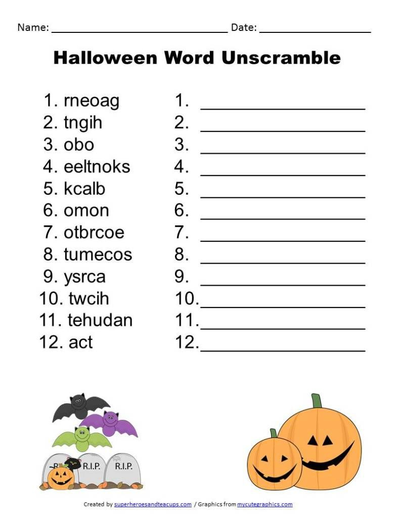 Free Printable - Halloween Word Unscramble | Activities For Boys - Free Printable Unscramble Puzzles