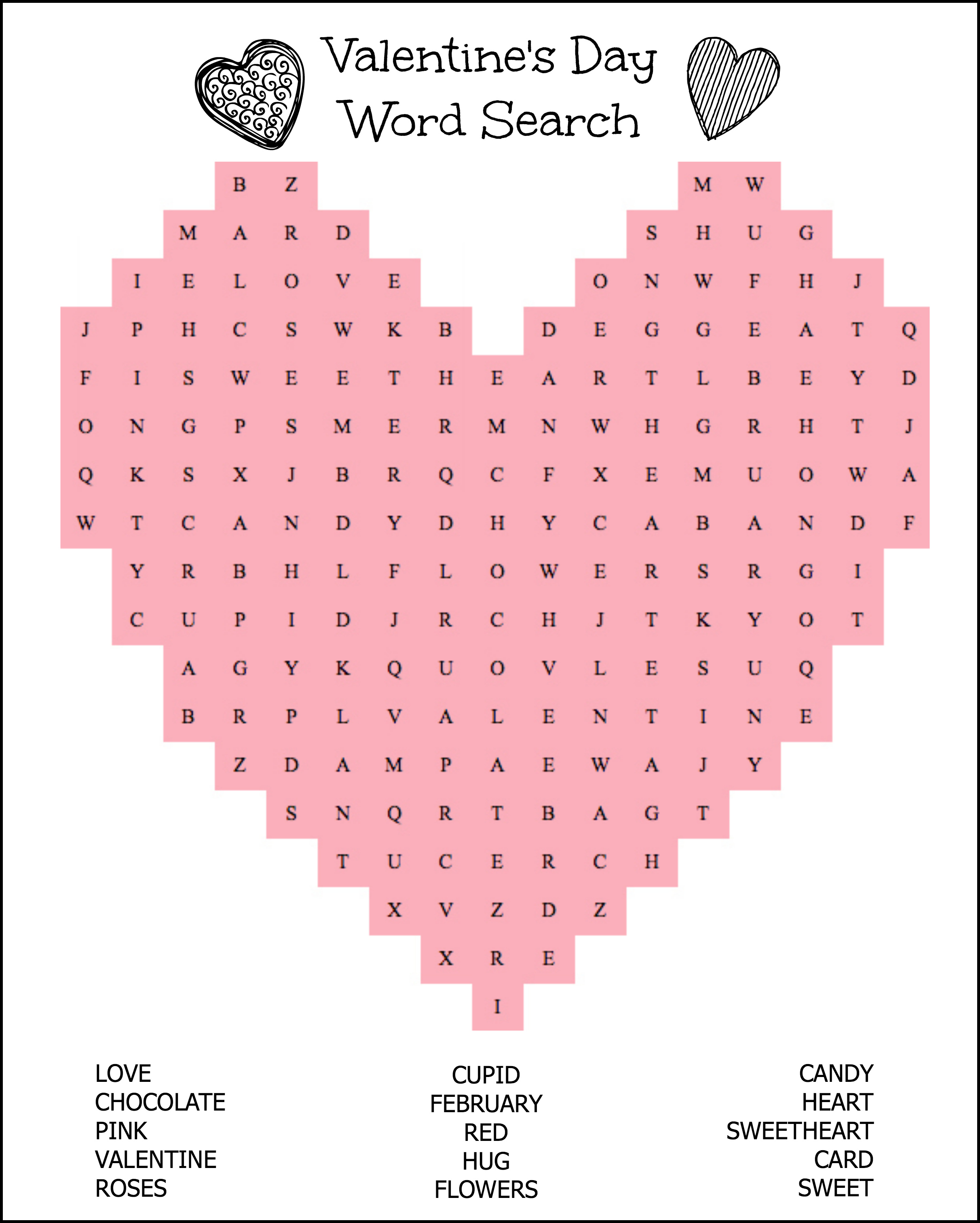 Free Printable Heart Shaped Valentine&amp;#039;s Day Word Search For Kids - Free Printable Heart Puzzle
