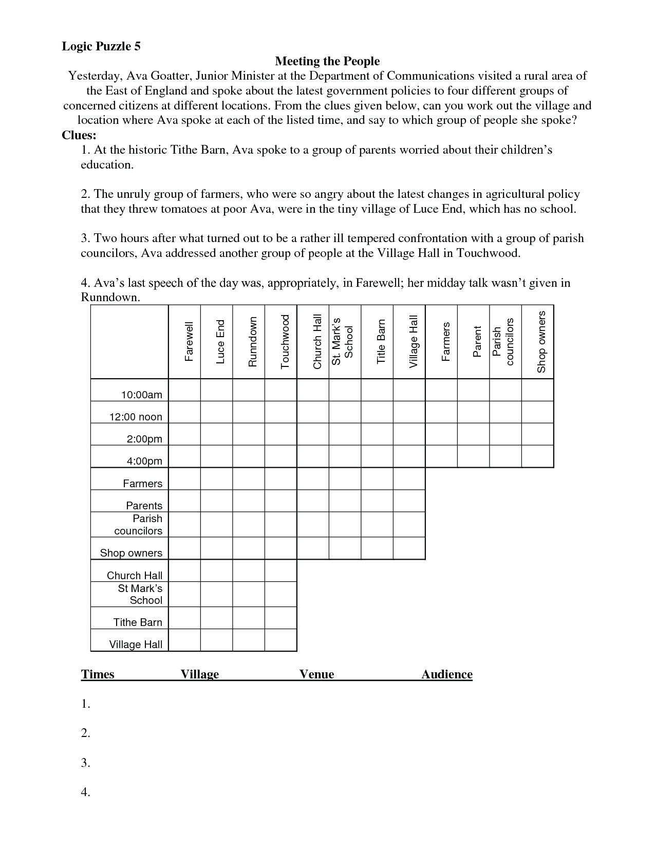 Logic Puzzles With Grids Printable Printable World Holiday