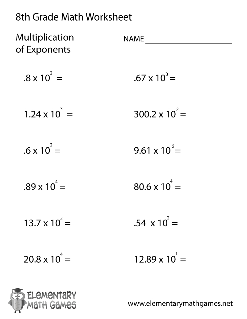 Free Printable Multiplication Of Exponents Worksheet For Eighth Grade - Printable Math Puzzles For 8Th Graders