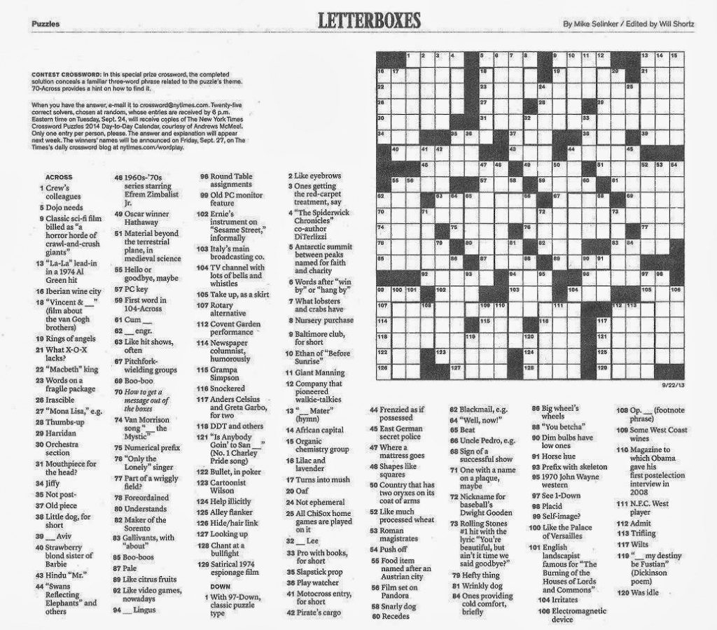Free Printable Ny Times Crossword Puzzles | Free Printables - Free Printable New York Times Crossword Puzzles