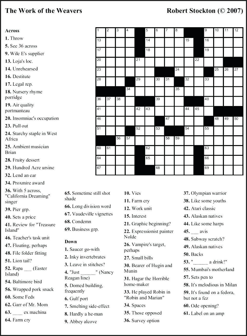 Free Printable Themed Crossword Puzzles – Myheartbeats.club - Printable Crossword Puzzles June 2018