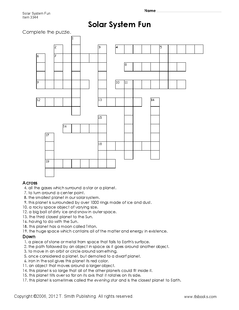 Free Printables For Grade 5 | Earth And Space Lessons I Love | Solar - Printable Crossword Puzzle For Grade 5
