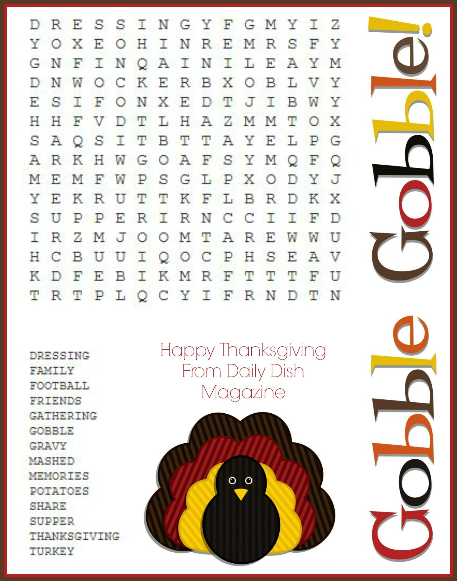 Printable Thanksgiving Puzzles Printable Crossword Puzzles