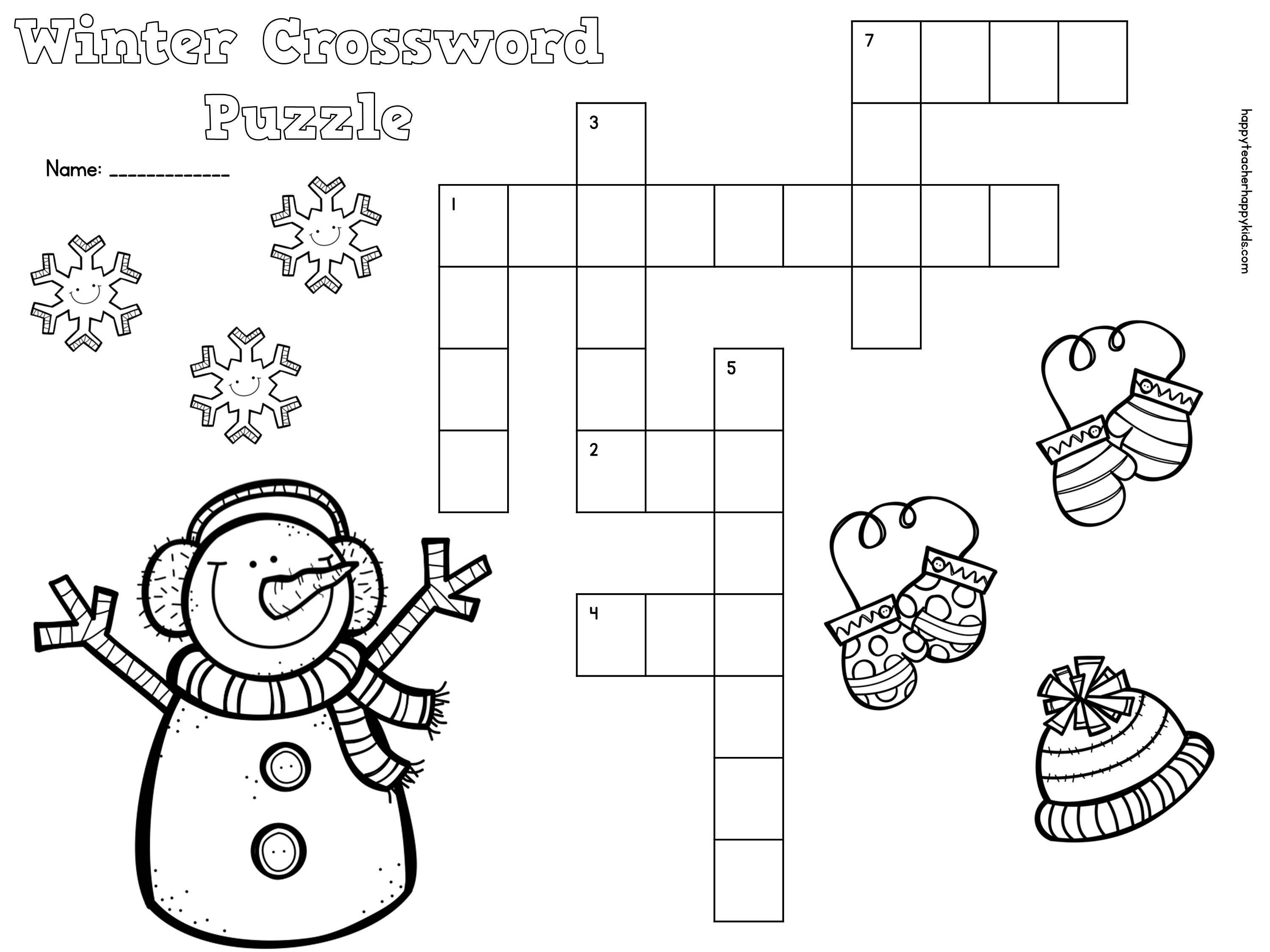 Free Winter Crossword Puzzle For Primary Students | Snow, Penguins - Printable Crossword Puzzles Winter