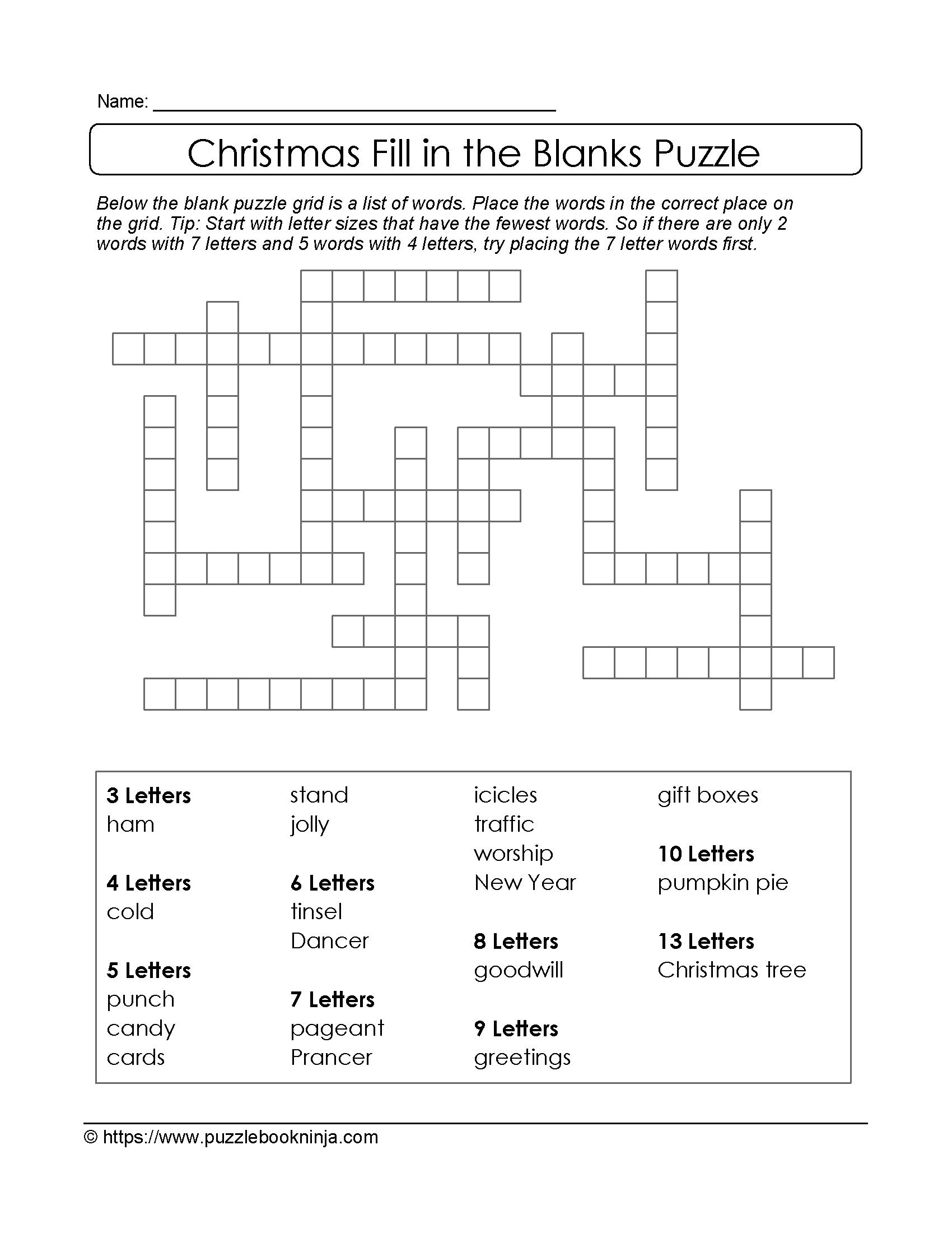 Freebie Xmas Puzzle To Print. Fill In The Blanks Crossword Like - Printable Blank Crossword Puzzle Template